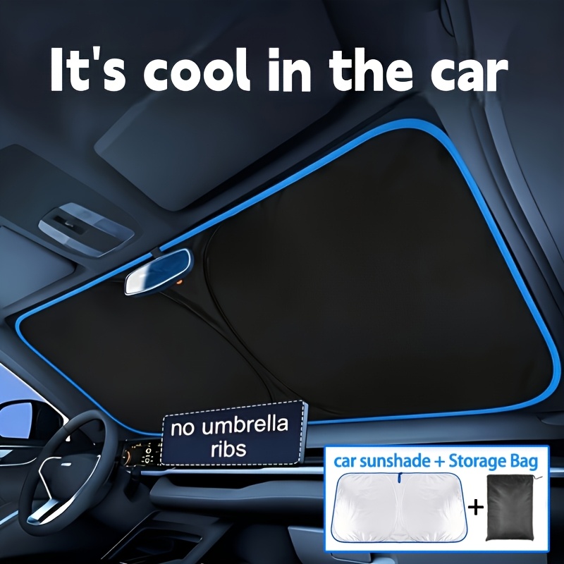 imagen del artículo parasol universal para parabrisas de coche, parasol y bolsa de almacenamiento, diseño de almacenamiento conveniente, sin necesidad de taladrar, cubierta parasol para coche, tamaño  ,   sin costuras en todo  ,       densidad con recubrimiento reflectante, bloqueo   solar