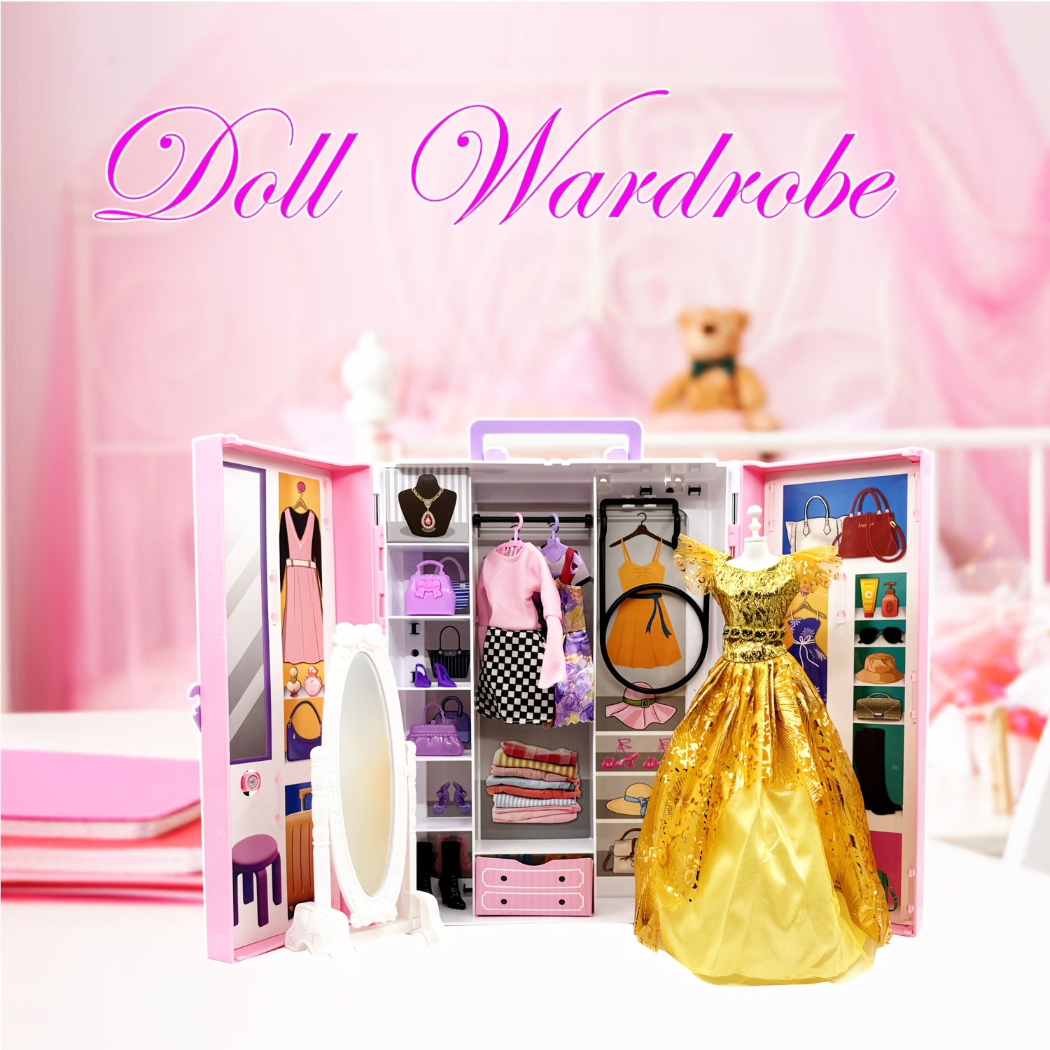 13pcs fashion doll pink wardrobe set full body Temu