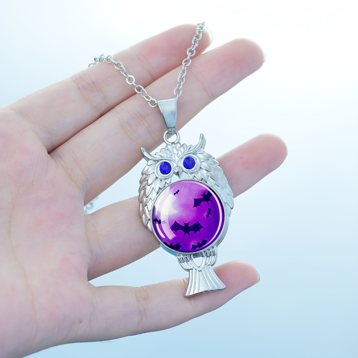 Owl Pendant Necklace with Bat Pattern Magic Theme