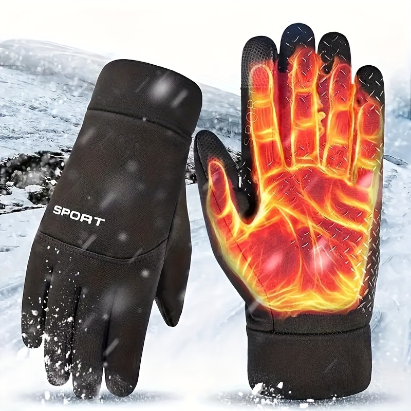 

1pair Thermal Water-resistant Touchscreen Gloves, Compatible Cold Weather For - Polyester Knit Fabric, - Ideal For Driving, Running, Cycling