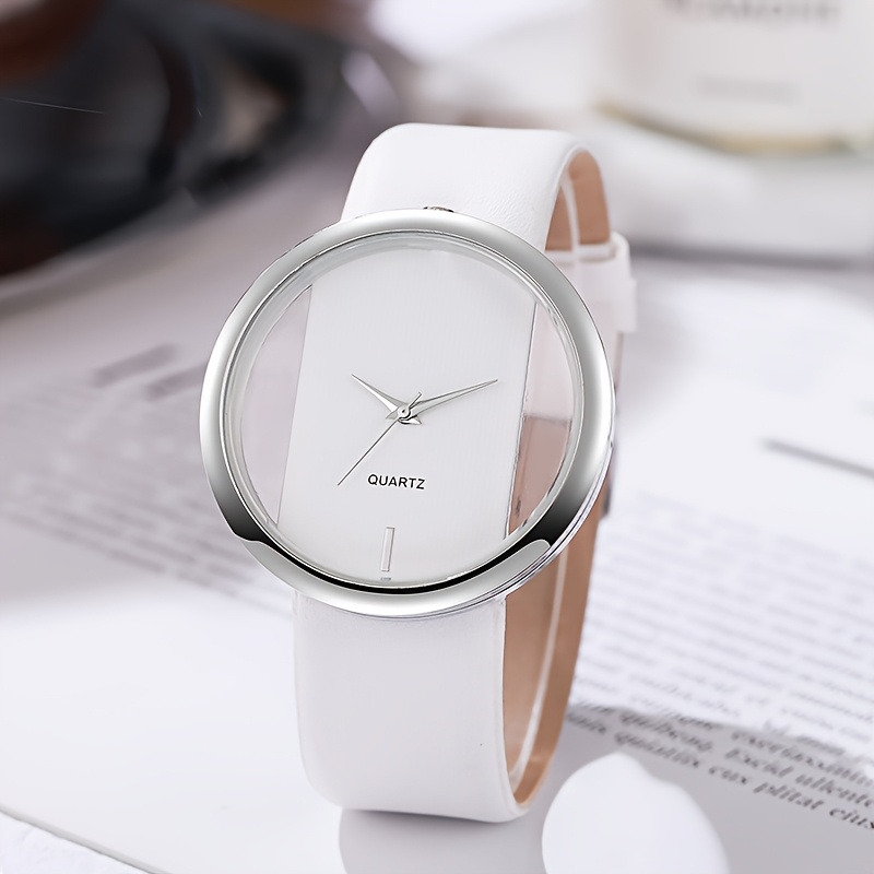 Ladies' Simple and Fashionable Quartz Watch, Hollow Dial and PU Leather Strap, Ladies' Fashionable Watch, Can Be Given as a Mother's Day Gift or Any Holiday Gift to Her