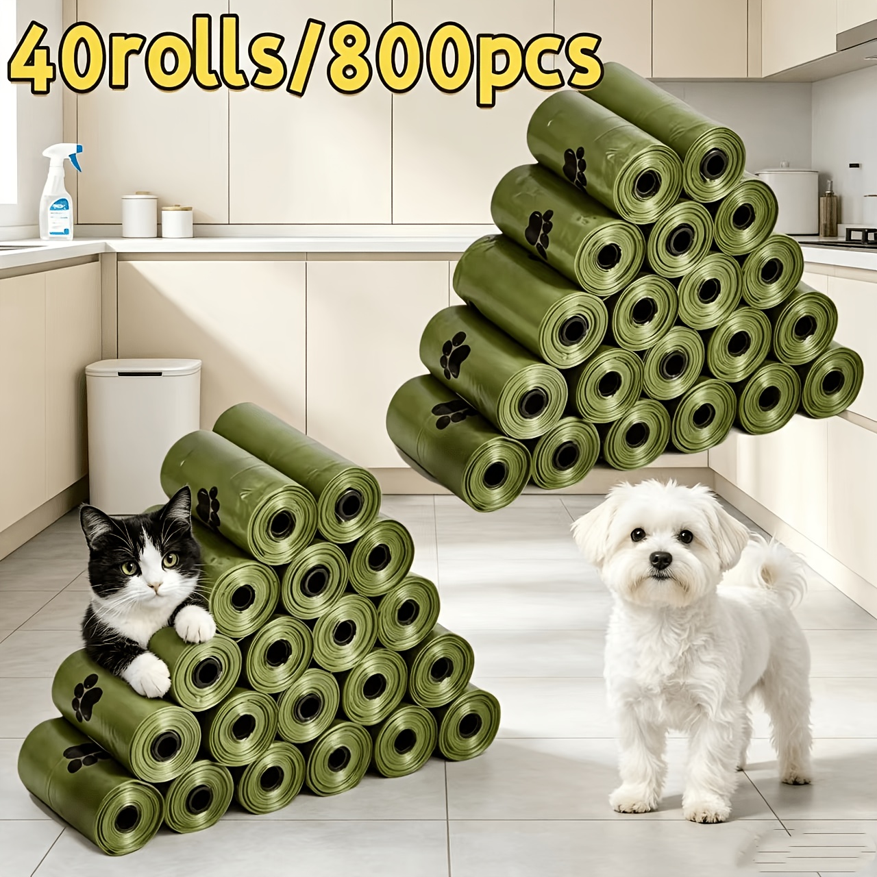 TEMU 40 Rolls/800pcs Large Space Loose Pet Waste Bags, High-density Smooth Pet Poop Bags, Resistant To Sticking To Waste, Smooth Dispensing From Roll