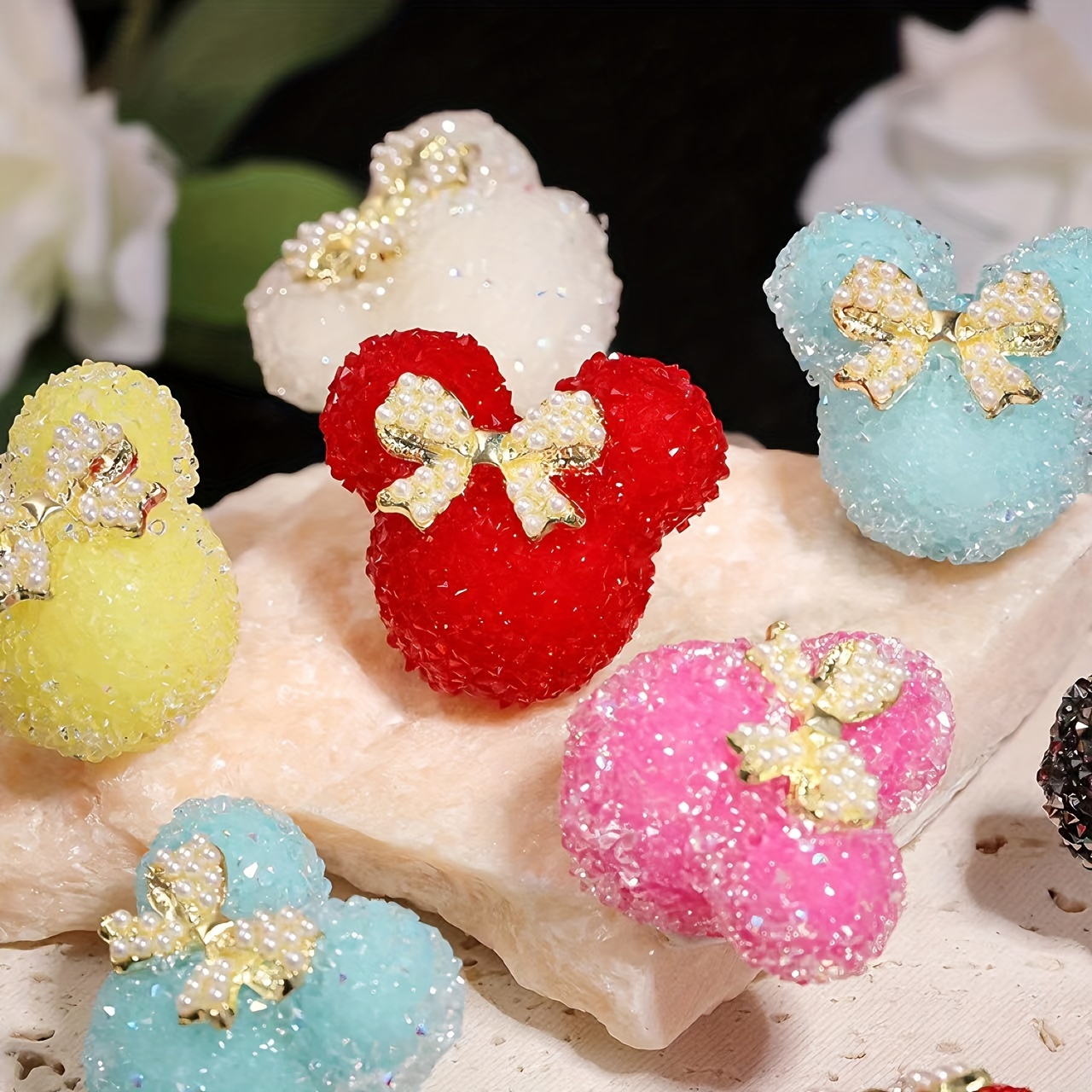 

5pcs Sparkling Rhinestone Bow Beads, 27mm Mixed Colors - Making Kit For Pens, Phone Charms & Keychains