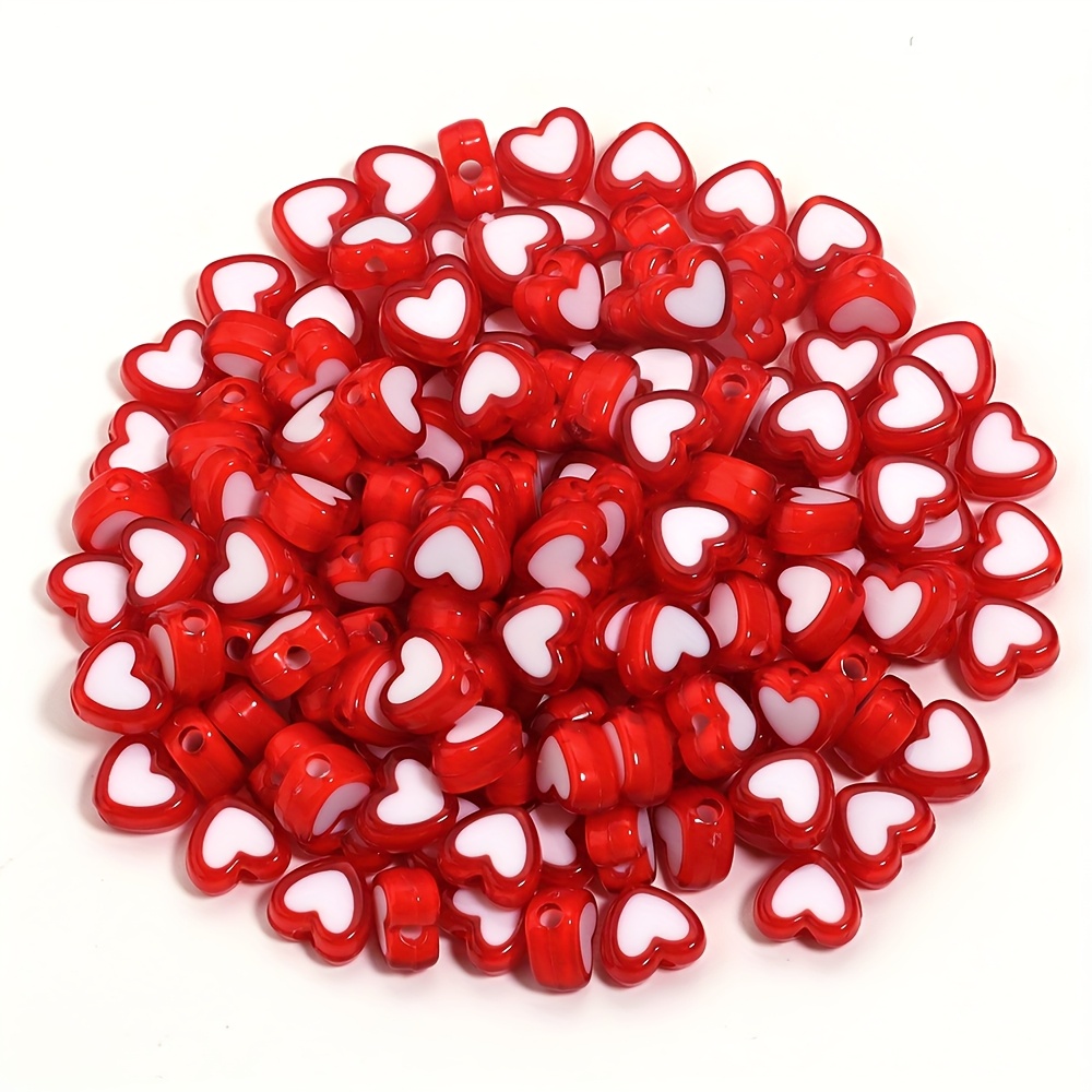 TEMU 200 pièces de perles en acrylique de cœur rose, , pour de la Saint-Valentin, bracelets de couple et accessoires DIY pour bracelets et bijoux