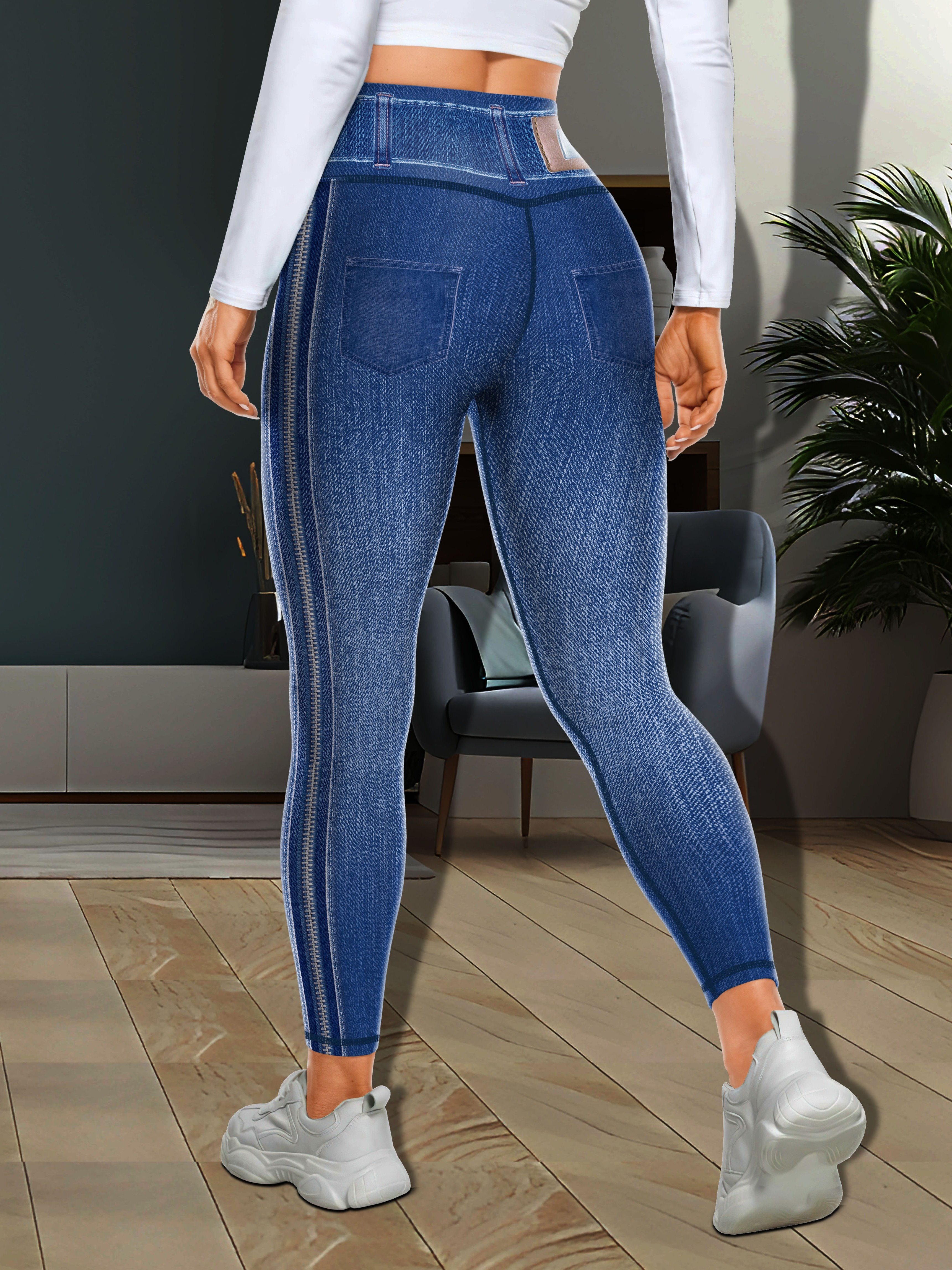 Slim Fitting Imitation Jeans Printed Denim Print Sexy Stretch Cropped  Leggings Women Deportivos Para Mujer Sports Pants