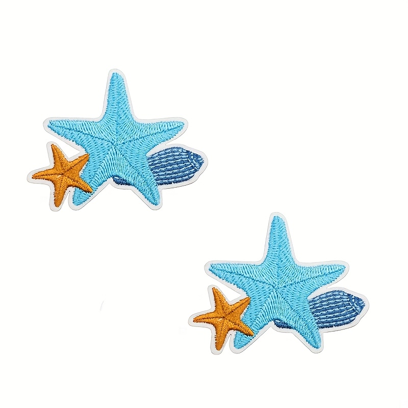 E-shop 2 Stück Seestern-Aufnäher, Bügel-/Näh-Patch für DIY-Kleidung, Bestickter Aufnäher für Jacken, T-Shirts,