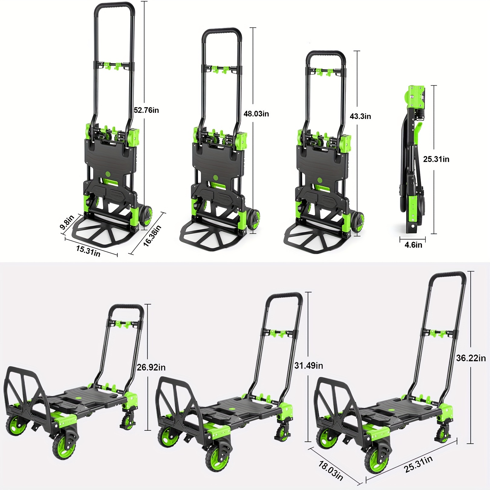 TEMU 2-in-1hand Truck Dolly Foldable, 330lb Folding Hand Truck Heavy Duty Carrying, Combination Of 4 Wheels And Convertible With Retractable Handle