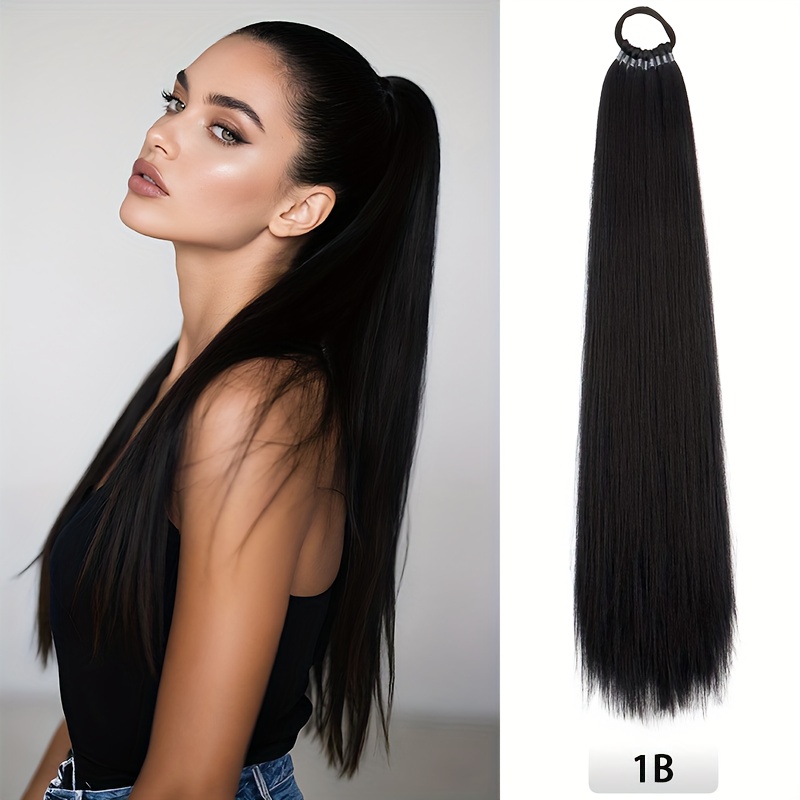 E-shop Lange Gerade Synthetische Pferdeschwanz-Haarextensions - Hitzebeständige Faser, Weiches Wickel-DIY-Design mit Gummiband für den Täglichen