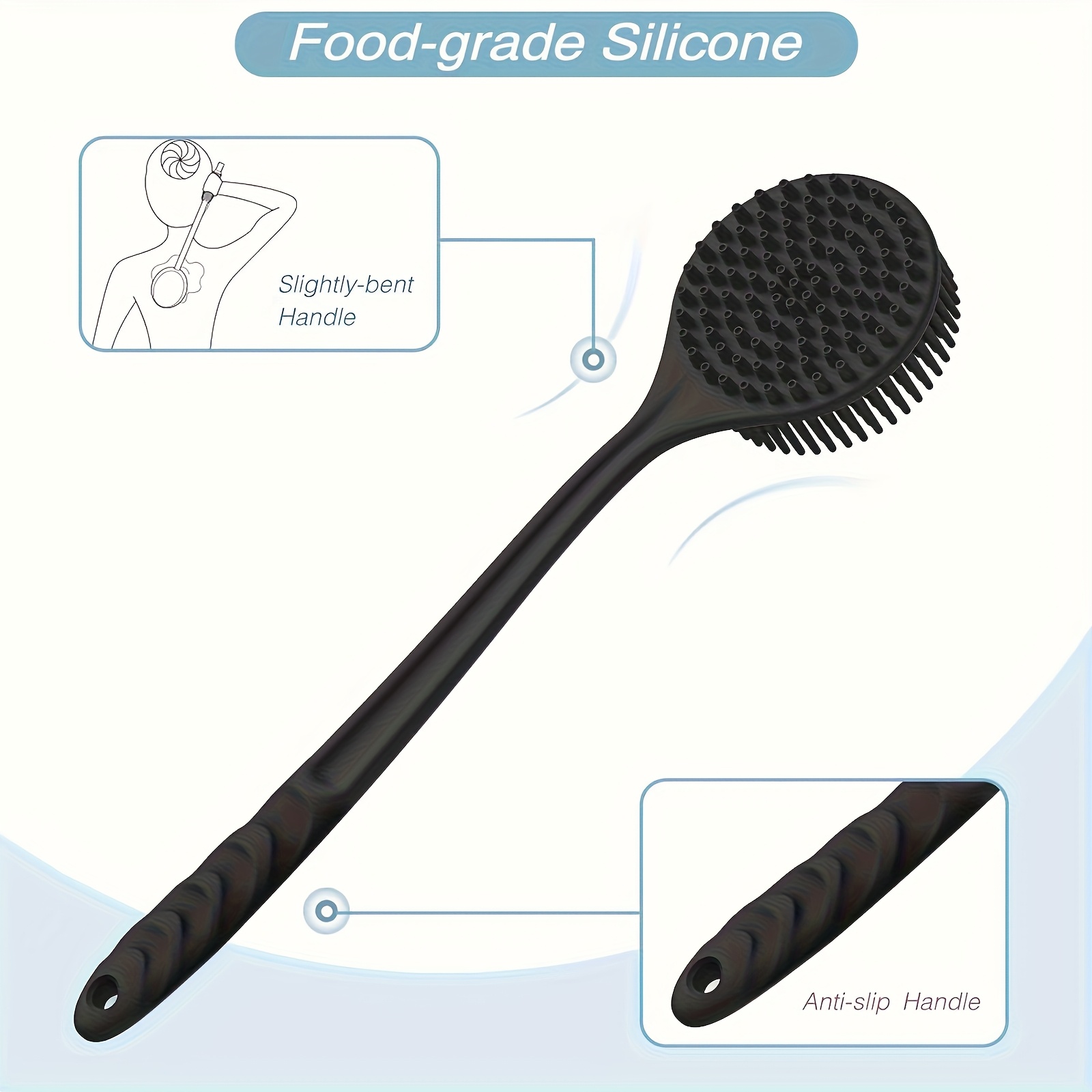 extra long bath brush - heavy-duty back scrubber & massager with long handle, non-slip grip for shower, body, feet, hard-to-reach areas - no battery needed, easy to clean &   - ideal for home, spa, salon, or travel - bath brush, shower accessory,  , durable construction, exfoliating tool, spa professionals Product details 6