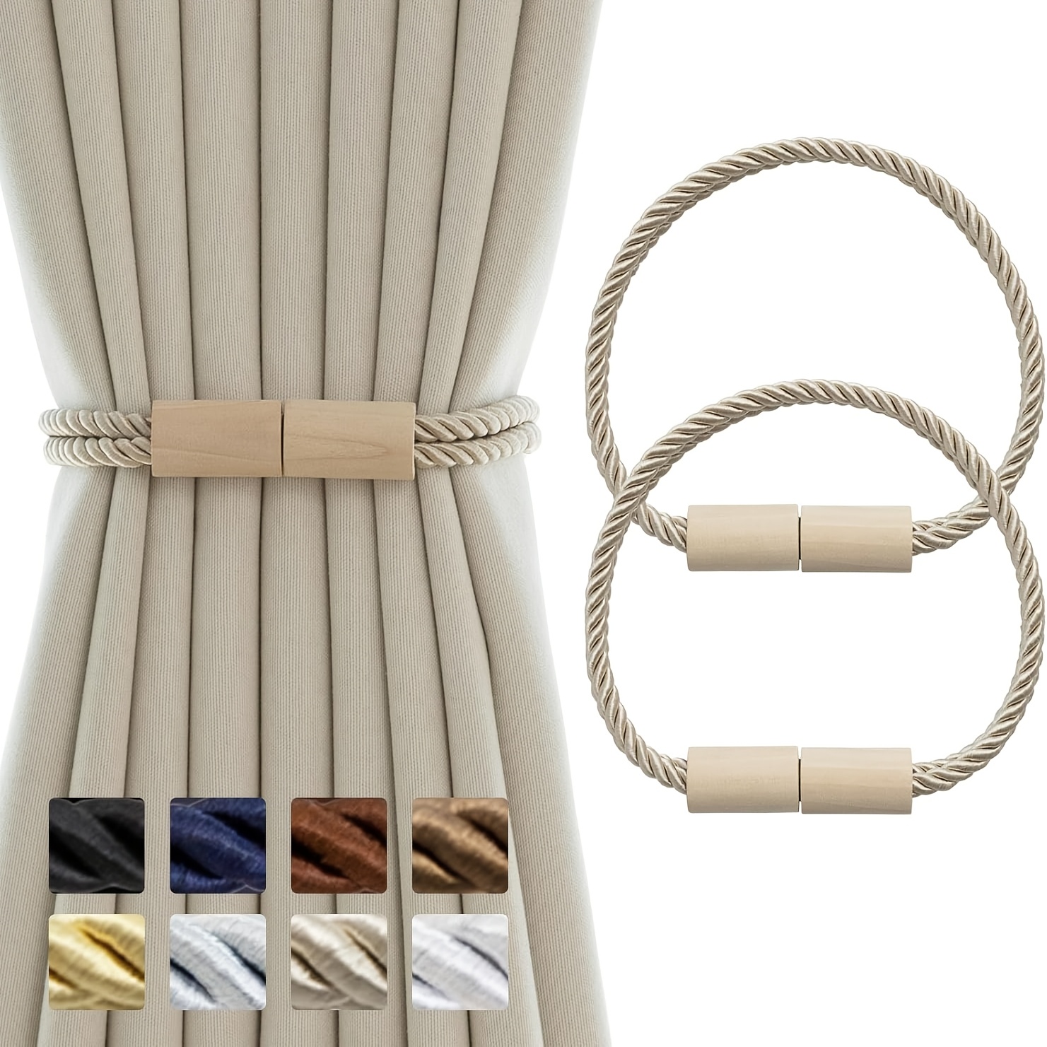 2pcs Curtain Tiebacks Magnetic Boho Curtain Holders For Drapes Rope Curtain Tie Backs For Curtains Window Treatment…: retailer-supplied image
