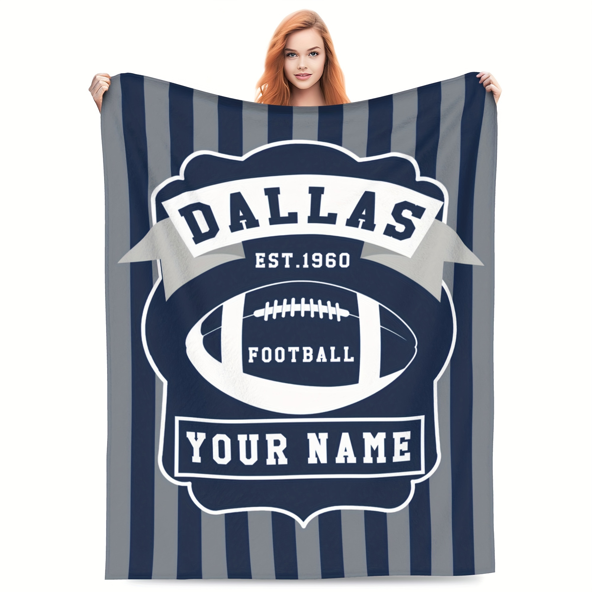 

Custom Dallas Football Personalized Name Throw Blanket, Gift For Fans, Suitable For Men, Women, Teens, Home Sofa Bed Decor, Soft Polyester Knit Fabric, No Power Required - Rectangular Shape