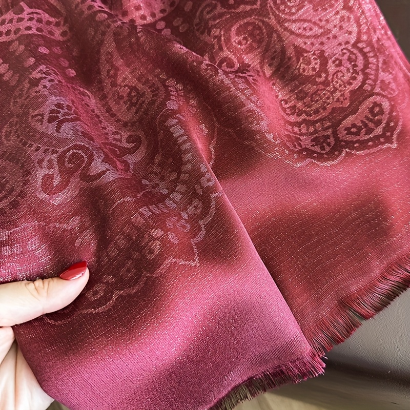 Large Red Bohemian-Style Paisley Jacquard Scarf for Women