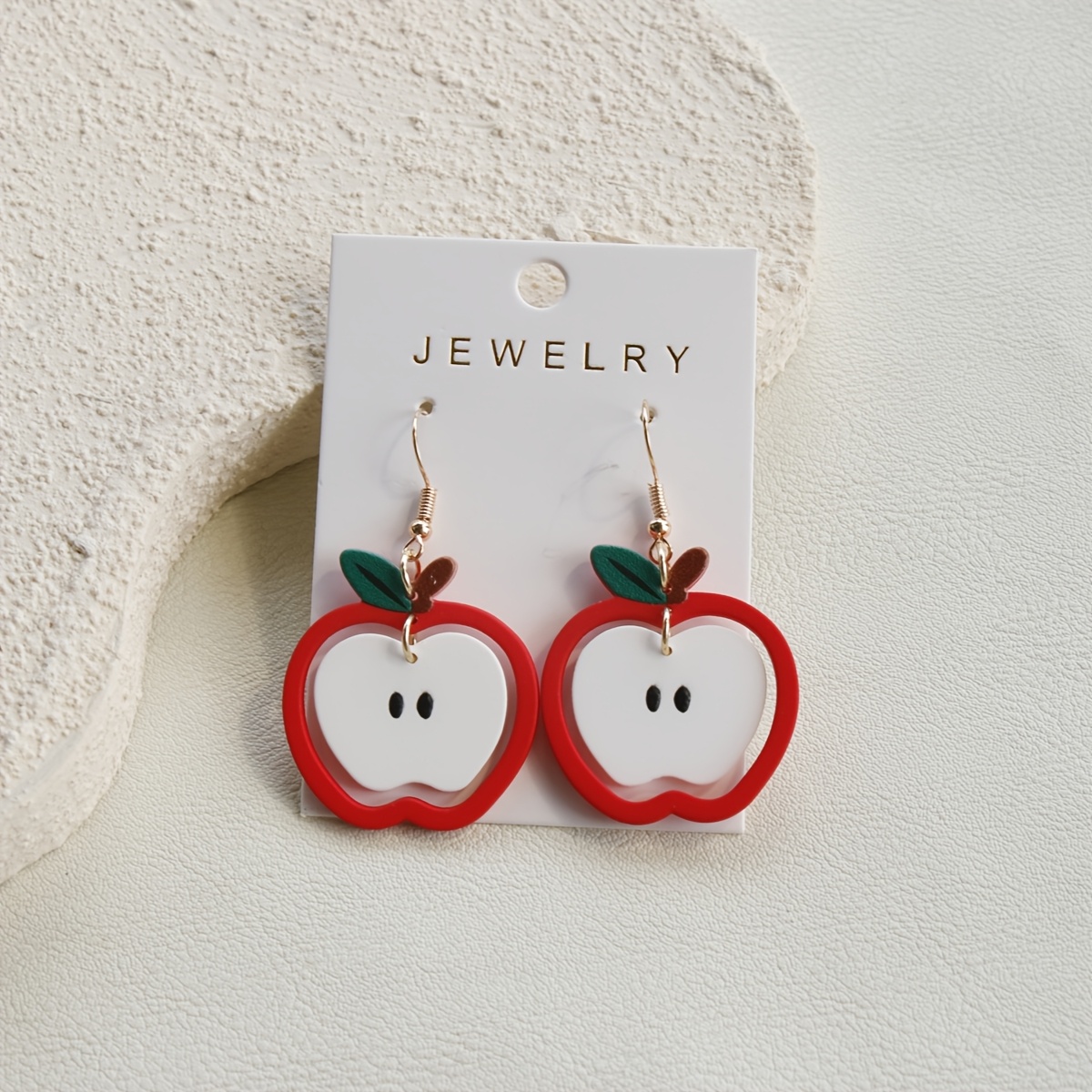 Image of 1 Pair Of Elegant -shaped Dangle Earrings For Women - Red Acrylic With Green Leaf, , Graduation, Campus Celebrations, And Everyday Wear, Festive Jewelry | Vintage Earring Design | Dangle Earring