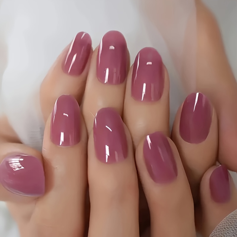 24pcs Of New Oval Solid Color Sweet Cool Fair-skinned Beauty Wearable Nail Pieces With 1pc Of Jelly Glue And 1 Nail File