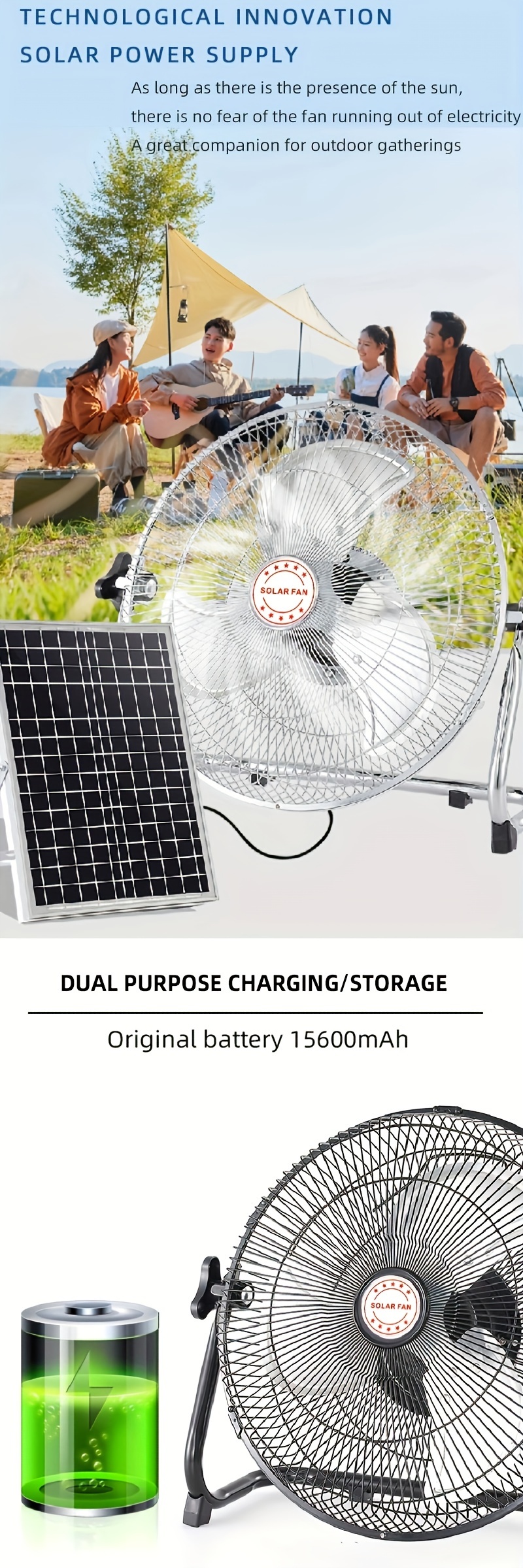 solar floor fan adjustable tilt high velocity fan portable garage workshop camping rechargeable portable stand fans 14 inch battery powered large fan emergency travel fishing ventilator for household or office details 3