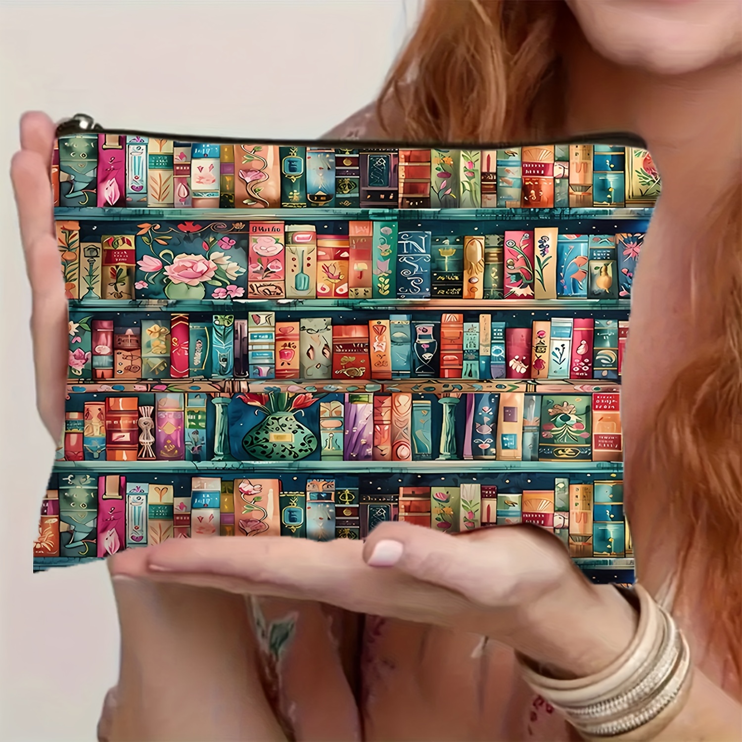 

Chic Book-themed Makeup Bag - , Fade-resistant & Lightweight With Zipper | Double-sided Print | Spacious Travel Organizer For Women | Perfect Gift For