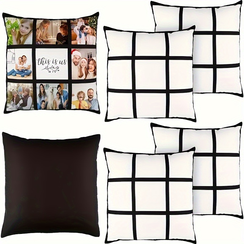 

6/12pcs, Sublimation Blank Panel Pillowcase 16inch X 16inch Diy Polyester Cushion Cover 9 Photo Panel Throw Pillowcase For Printing Sofa Couch No Pillow Insert