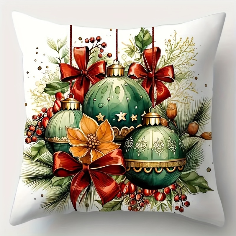 

Festive Christmas Throw Pillow Covers - 4 Pieces Set: Snowman, Reindeer, Teddy Bear, And Christmas Bell Designs, Machine Washable, Zipper Closure, Suitable For Multiple Room Types, Polyester Material