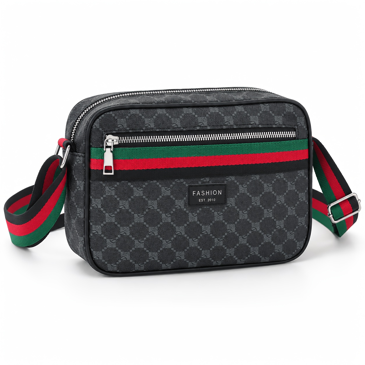 TEMU Men's Crossbody Bag, Small Patterned Shoulder Bag With Adjustable Striped Strap And Front Zipper Pocket, Casual Bag For Travel And Everyday Use