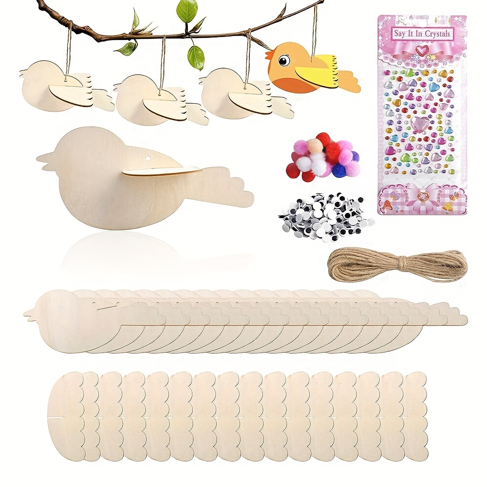 

16pcs Wooden Bird Coloring Decoration Set, Blank Wooden Bird Coloring Kit, Diy Wood Craft Ornament, For Birthday Holiday Gift