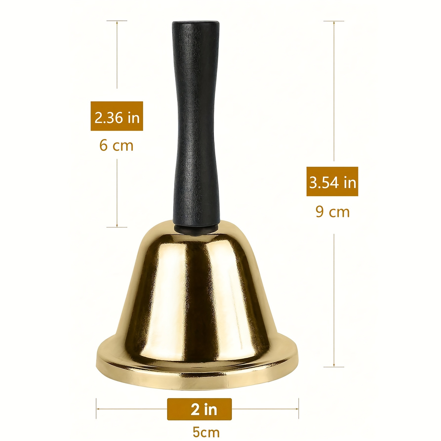 1pc Golden/Silvery Hand Bell Classic Dinner Bell Durable Hand Bells Loud Call Bell Service Bell Used for Weddings School Classroom Service and Game Parties Christmas