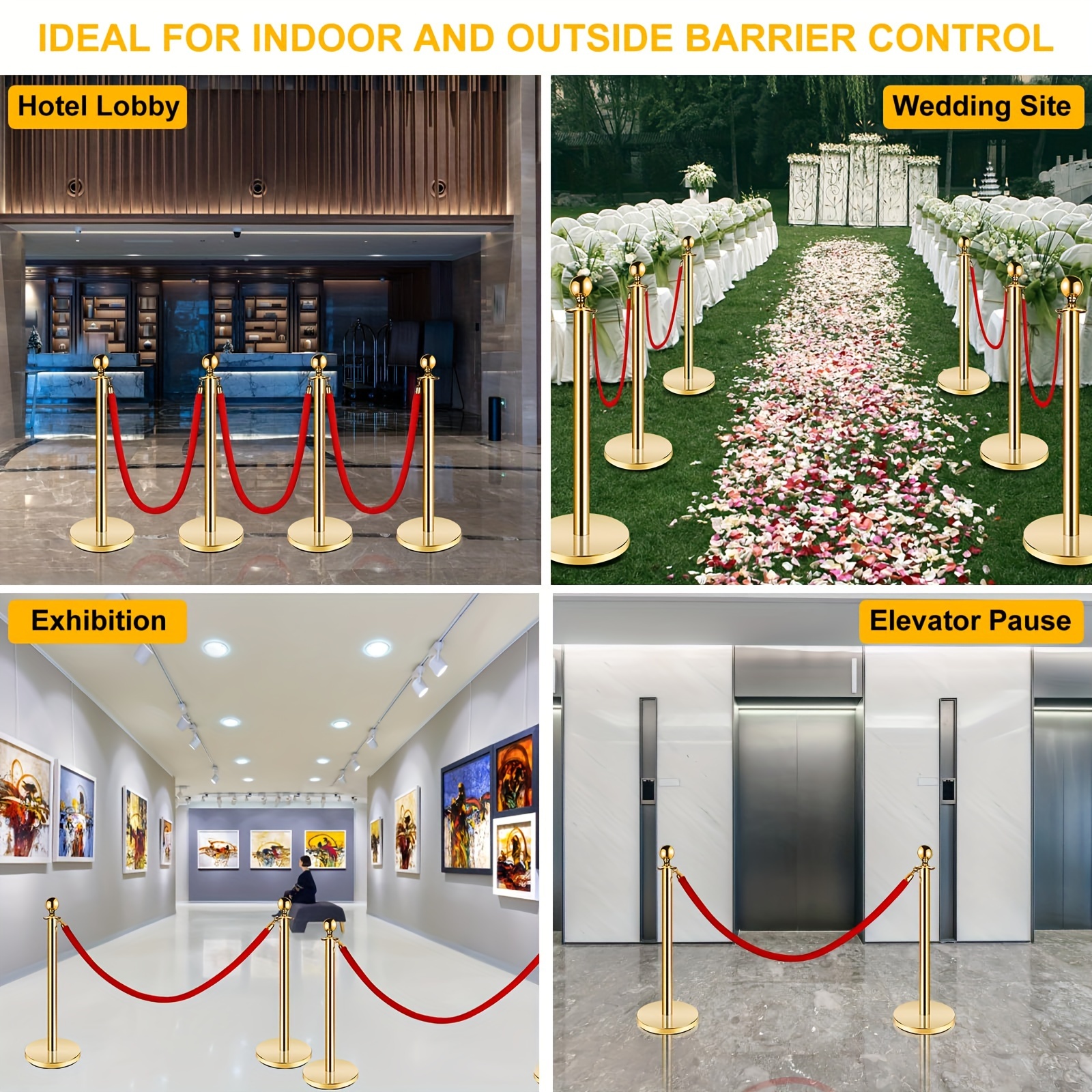 NovelBee 2pcs Velvet Stanchion Ropes With Gold Hooks, 10 Feet Crowd Control Barrier Ropes, Blue