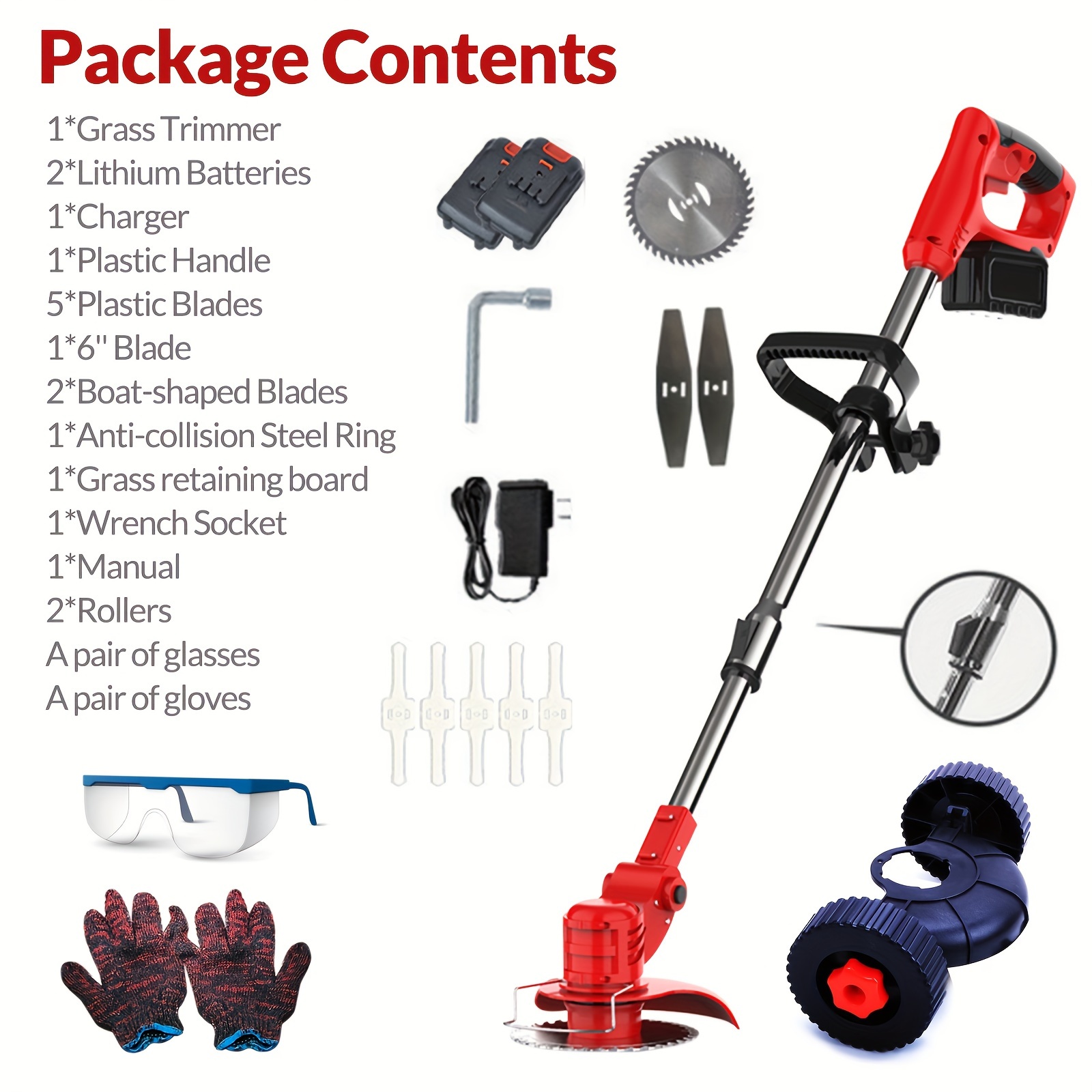 6-in-1 Cordless Weed Wacker - Battery Powered With 2 Batteries, Wheels, 5 Blade Types, Grass Trimmer & Edger