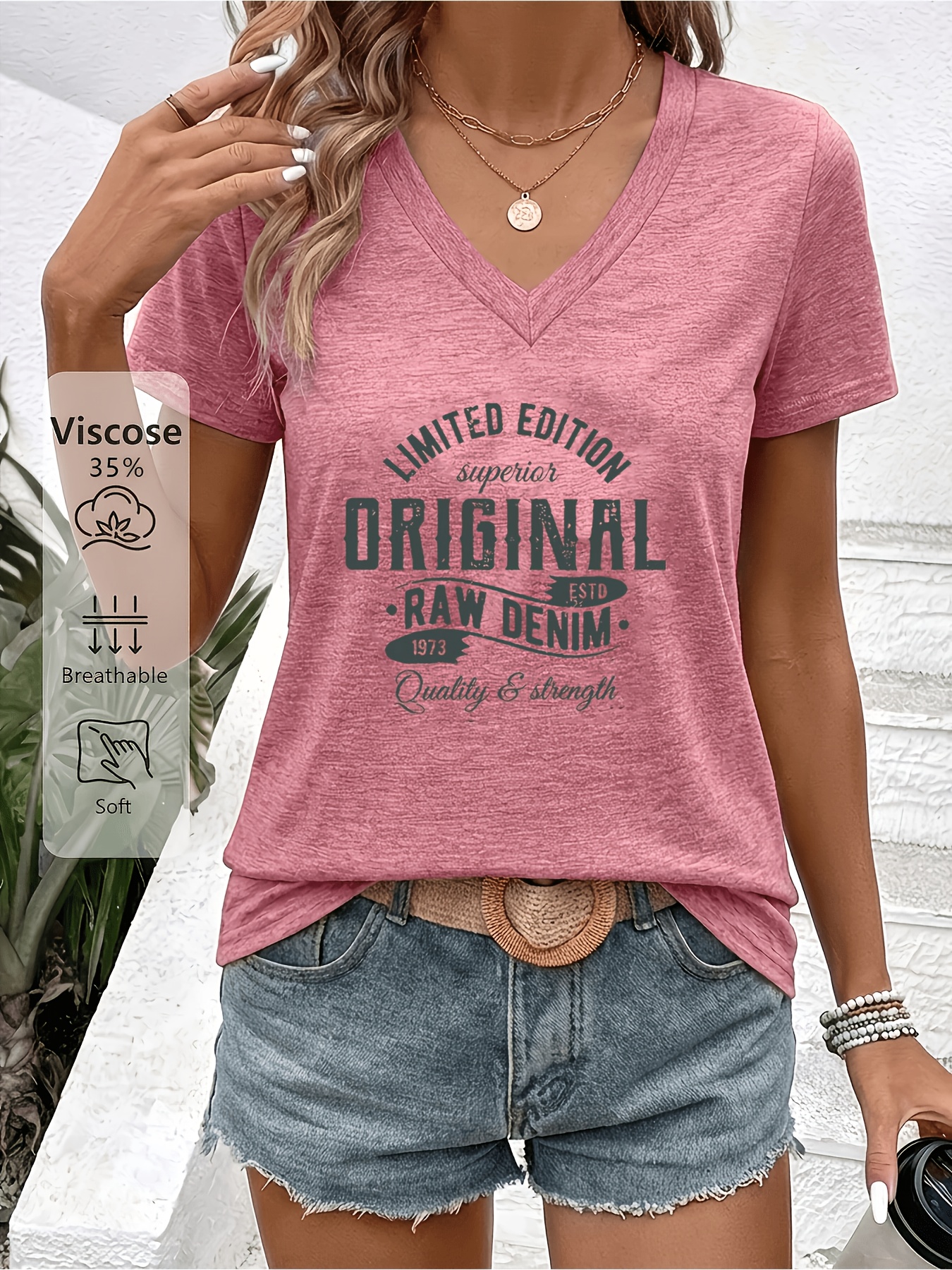 3pcs Set V-Neck Short-Sleeve T-Shirts, ORIGINAL Retro Distressed Letter Print, Soft And Skin-Friendly Fabric, Practical Top For, Machine Washable