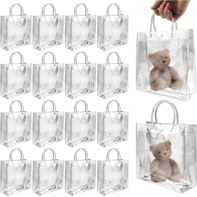 

20/50/100pcs Clear Plastic Gift Bags With Handle, Plastic Gift Tote Bag Clear Bag Clear Gift Favor Bags For Father's Day Boutique Wedding Birthday Baby Shower Party(7.87" X 7.87" X 3.15")