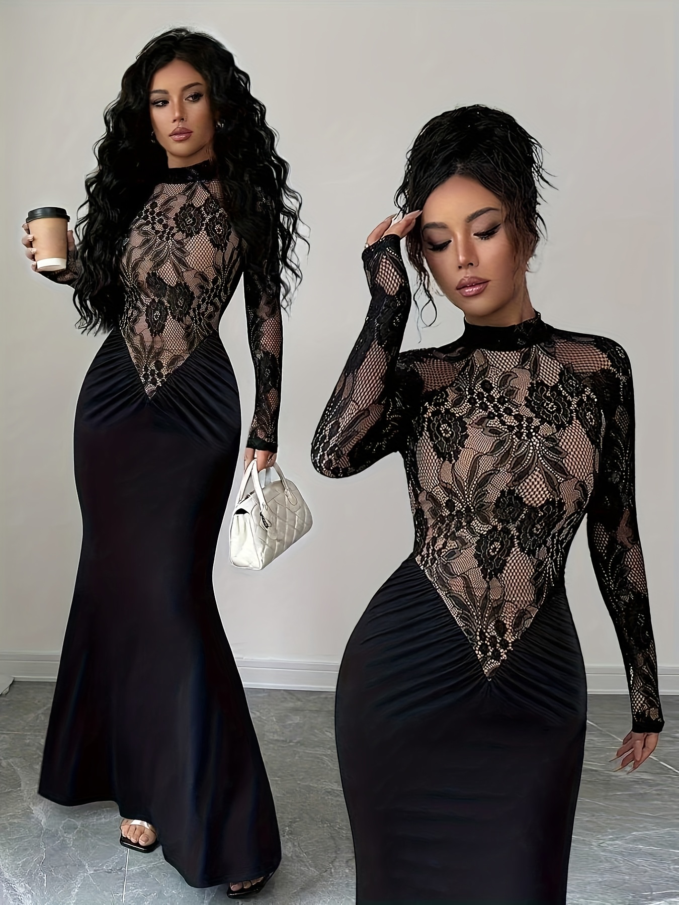 womens elegant lace dress fit long sleeve a - Temu Oman