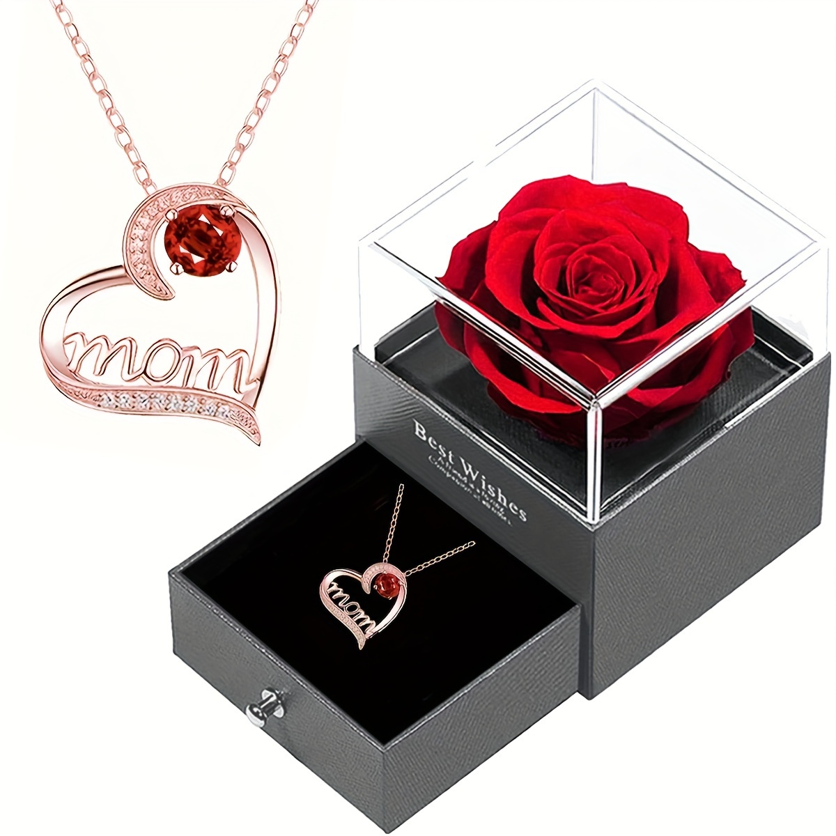 

1pc Fashion Heart Shape Mom Letter Pendant Exquisite Necklace With Red Rose Gift Box, Elegant Versatile Jewelry Romantic Special Mother's Day Gifts For Women