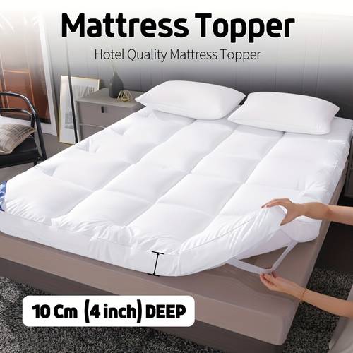 luxury mattress topper 4 inches 10cm deep ultra soft 100 microfiber breathable elastic straps single super king sizes bedding size