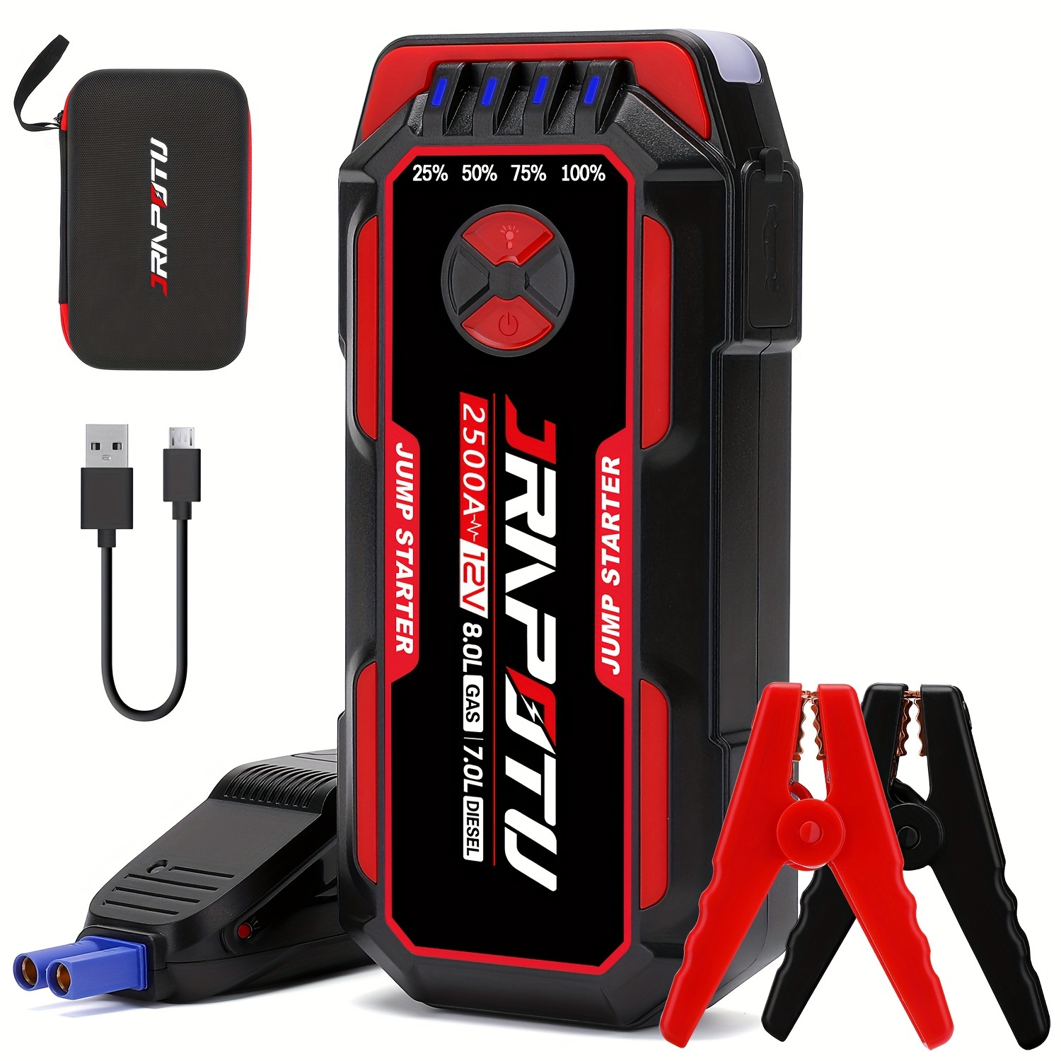 

Car Jump Starter 2500a Pack For Up To 8.0l Gas And 7.0l Engines, 74wh Portable 12v Jump Box With Usb Ports, Lcd Display, Storage Case, And Led Light