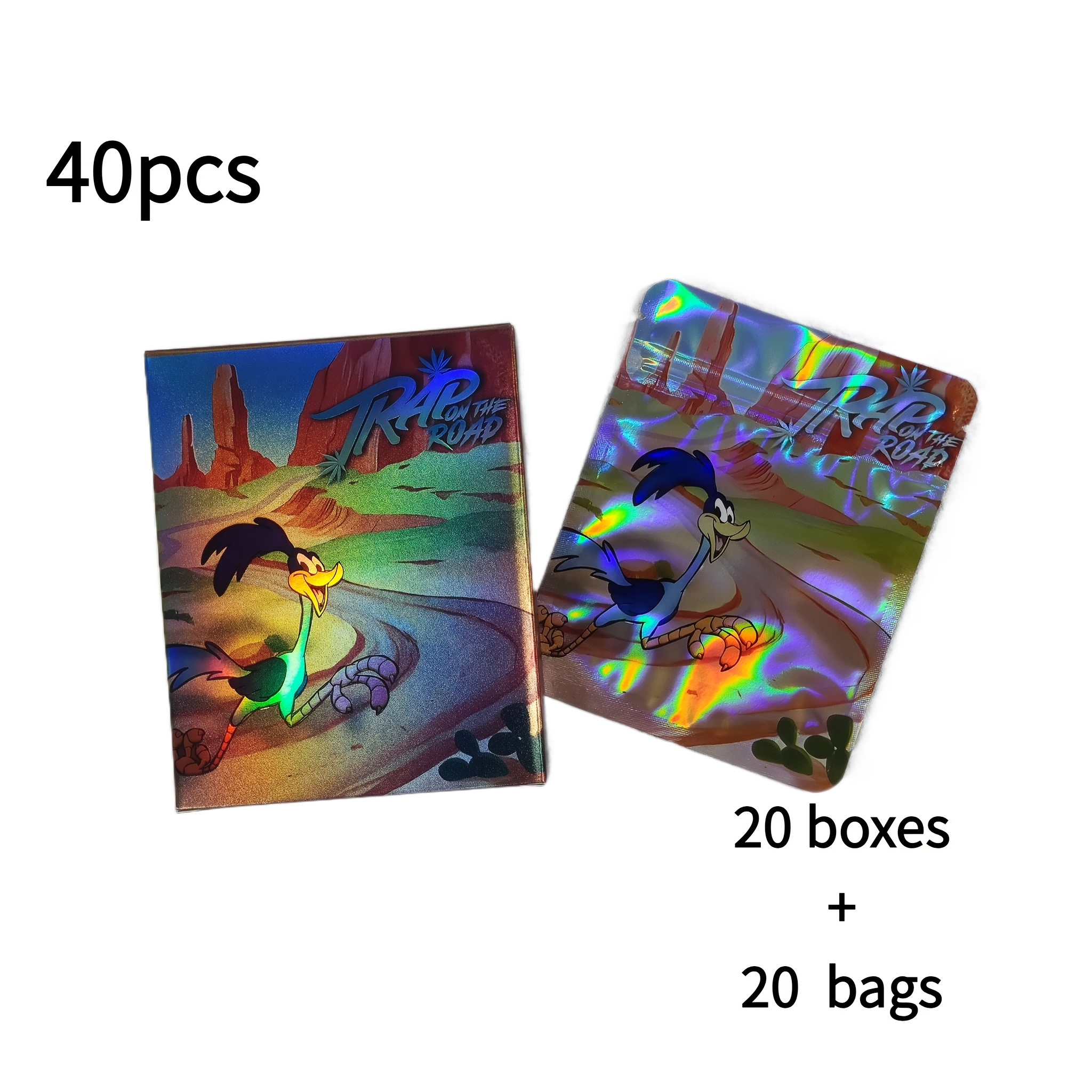 

40pcs, 20 Bags+20 Boxes, High Quality Holographic Resealable Mylar Film Bags, Paper Boxes, Waterproof Storage Bags, Suitable For Party Packaging Decoration