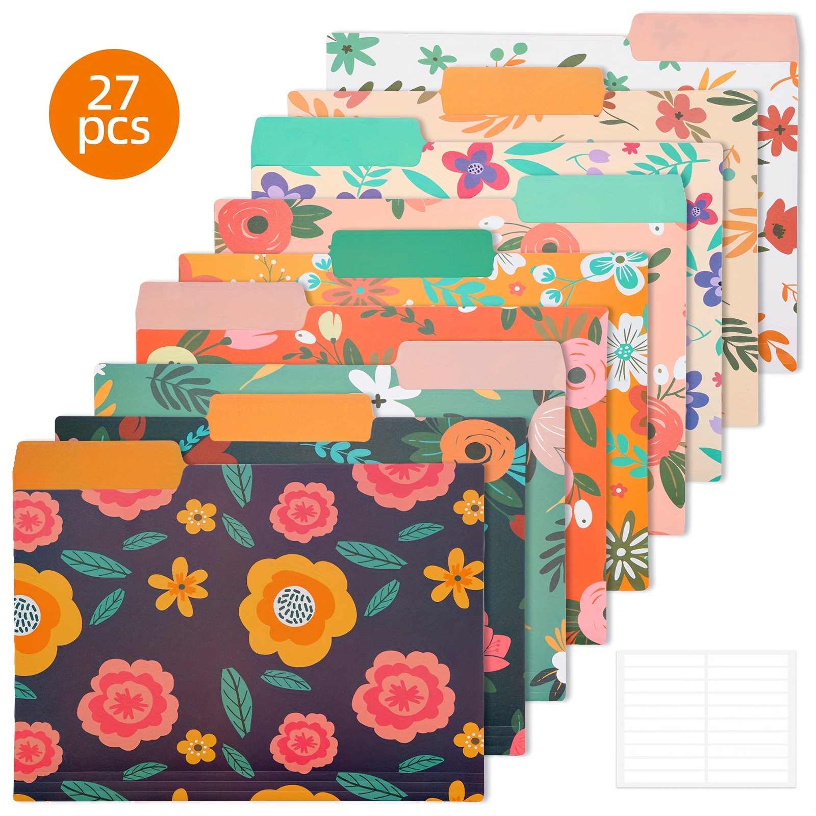 

27pcs Decorative File Folders Letter Size, 1/3-cut Tabs Plastic File Folders For Documents With Floral Patterns And Erasable Category Labels For Notes Office And School Supplies, 11.6*9 In