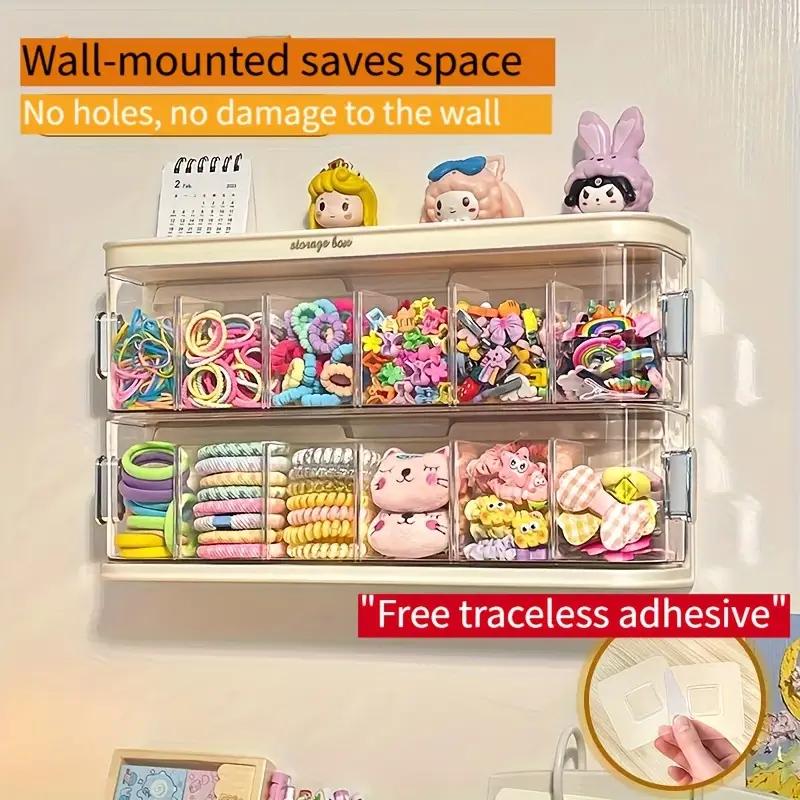 1 set wall mounted hair accessory organizer with 12 compartments large capacity plastic storage box for clips ties and jewelry for easy visibility space saving bathroom or bedroom organizer underwear and sock storage hanging jewelry organizers Product details 5