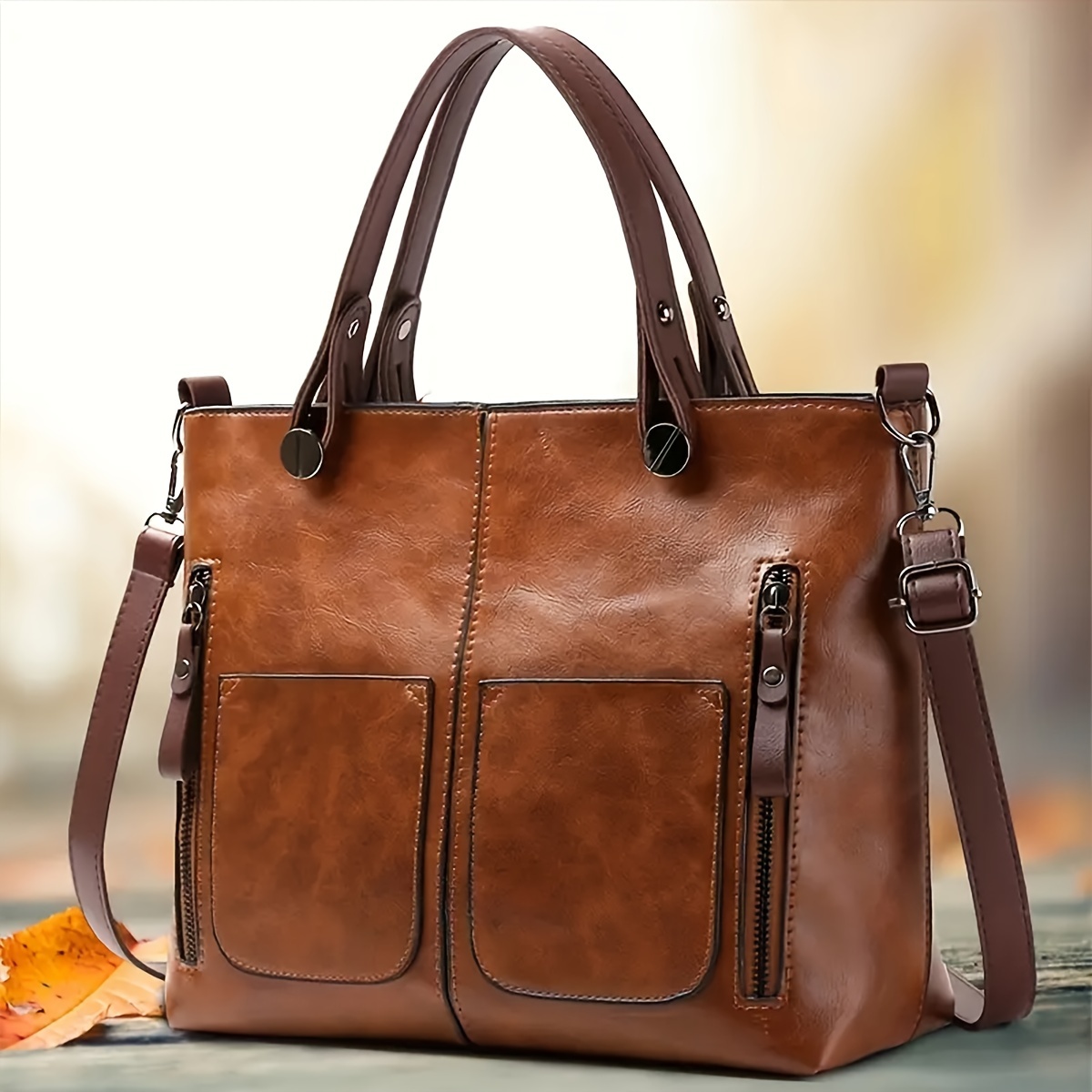 

European And American Fashion Tote Bag, Large Capacity Handbag, Retro Stylish Shoulder Bag With Zipper Closure