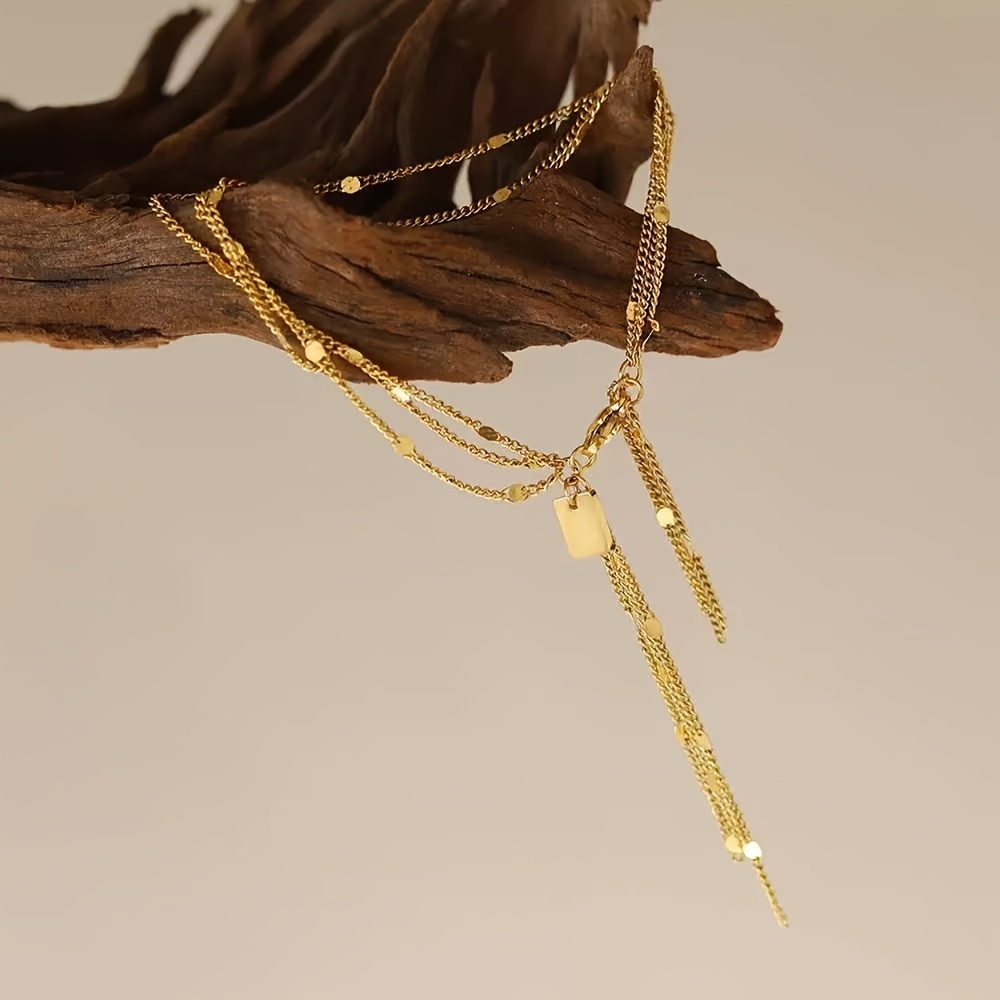 TEMU 1 bracelet brillant à franges multicouche fait main en acier inoxydable avec motif de , bijou pour femmes électroplaqué