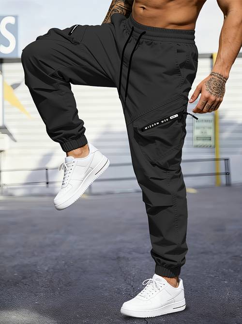 mens outdoor cargo work pants with large zippered pockets adjustable drawstring waist suitable for lightweight and breathable casual pants ideal for outdoor sports casual daily wear