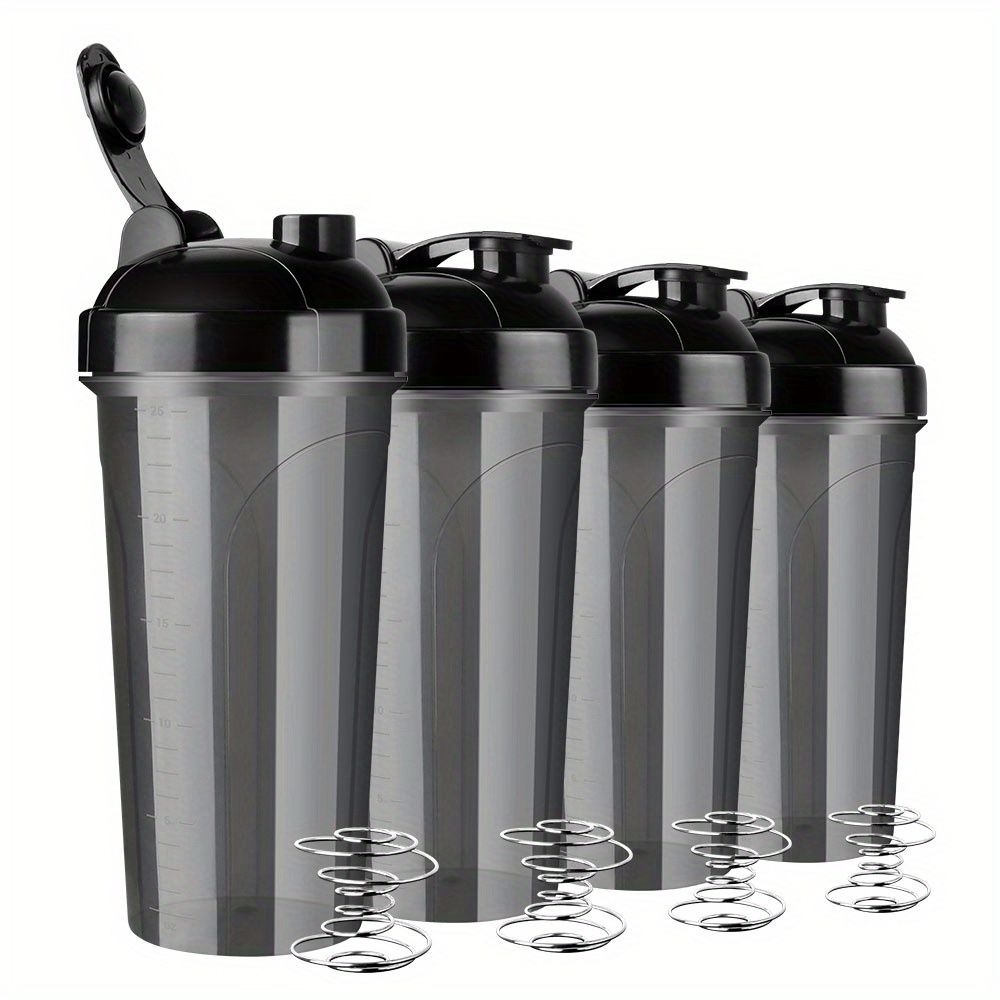Image of 4pcs 700ml Shaker Bottle With 4pcs 304 Stainless Steel Ball Food Grade Pp Material Dishwasher Safe & Leak Proof Portable Protein Cup With To See Measurement