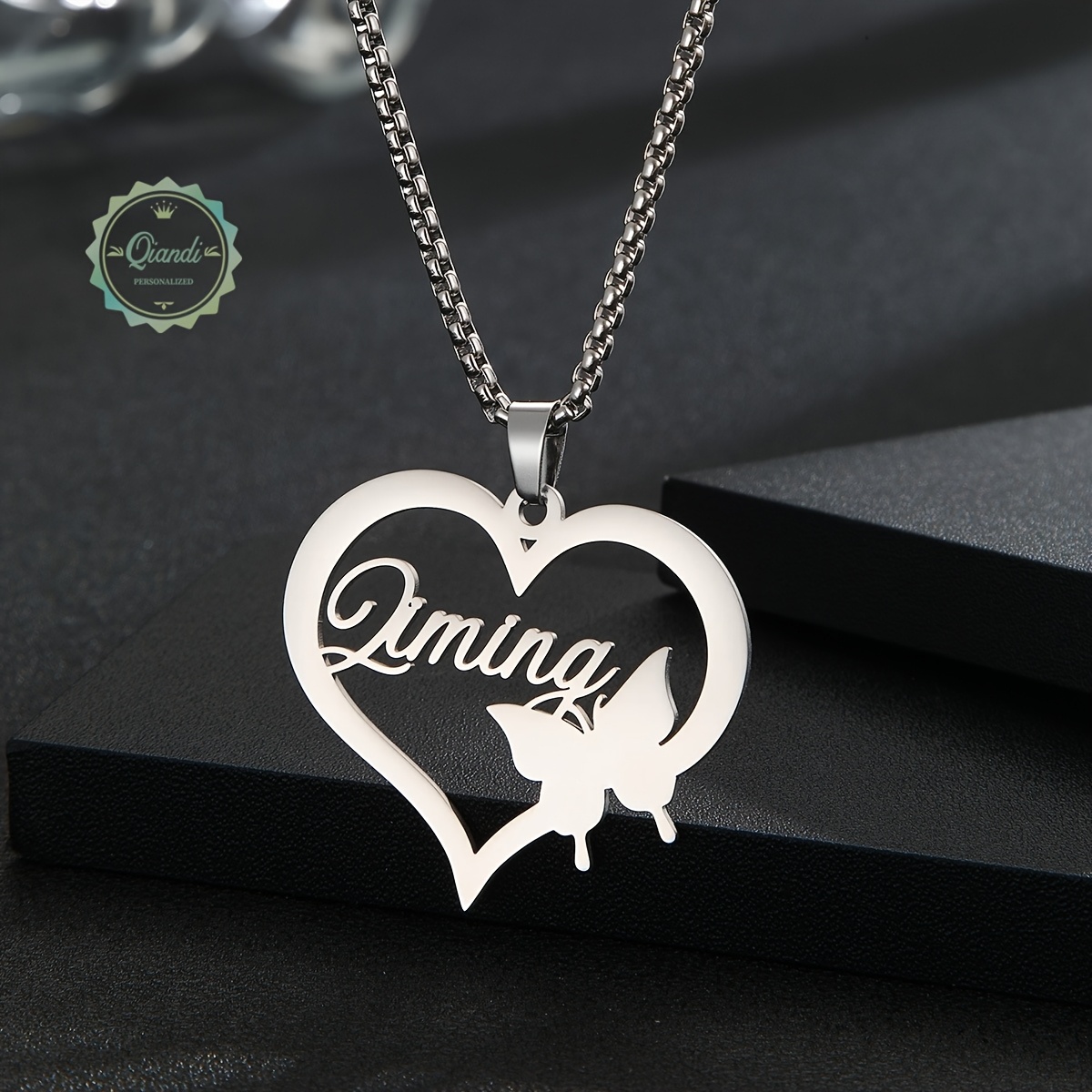 TEMU Custom- 304 Stainless Steel Heart Name Necklace For Men And Women, A Stylish Jewelry Gift For Birthdays