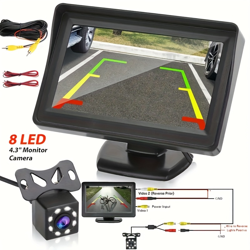 8LED Night Vision Backup Camera Kit with 4.3-Inch HD Car Monitor, Auto-Switch Parking System, Universal Fit for Trucks/SUVs/Vans-Drill-Free Installation, Vehicle Safety System, Parking Assistance, Drillfree Setup, Easy Installation, Sturdy Mounting, Reliable Performance, Rearview Camera, Car Enthusiasts, Fleet Managers