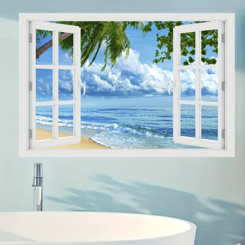 

1pc 3d Fake Window Window Scenery Decoration Wrap Decorative Wall Sticker, Detachable Pvc Material Wall Sticker, Suitable For Living Room And Bedroom Wall Sticker, 23.62 Inch X 15.74 Inch
