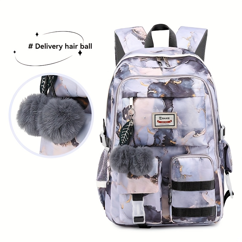 Teenage Backpack, Durable Nylon Fabric, Adjustable Shoulder Straps, Glass Pattern, Casual Unisex University Backpack