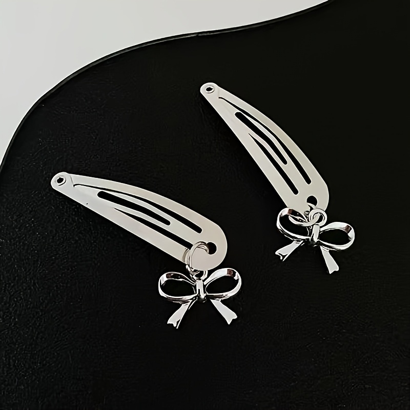 TEMU 2 pièces Barrettes à Cheveux Y2K avec Nœud Métallique et Pendentif