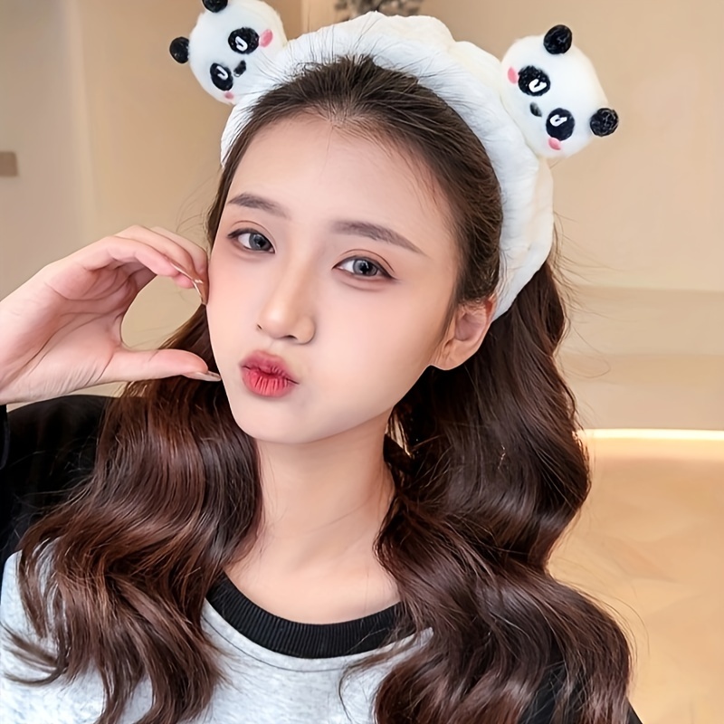 

1pc Lovely Panda Decor Headband Funny Hair Hoop Face Wash Makeup Headwear Hair Styling Accessories