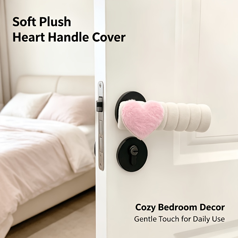 TEMU 2-pack Fluffy Heart Door Handle Covers 2pcs Hot Pink, 2pcs Light Pink Anti-static Anti-collision Protector Soft Plush Safety Door Knob Sleeve