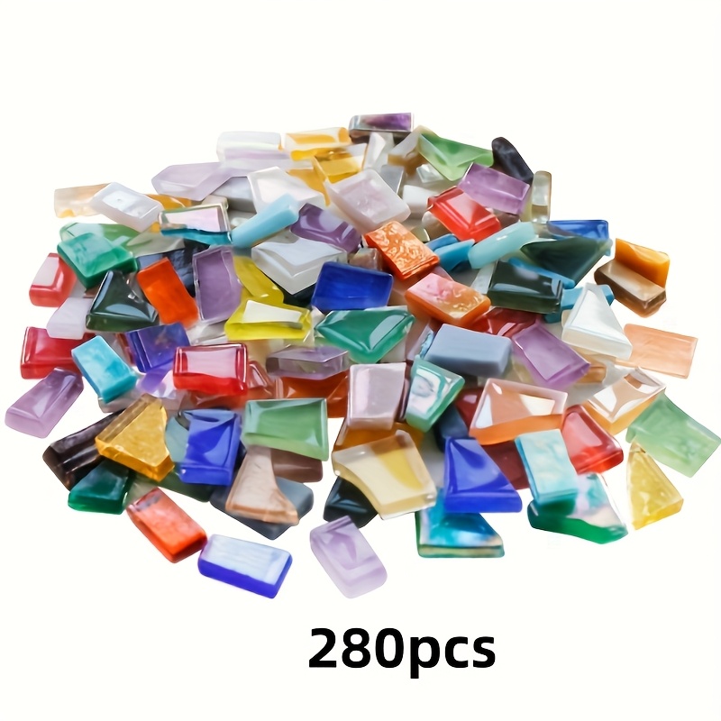 E-shop 140-280 Stück Bunte DIY Schmelzglas-Mosaikfliesen - Unregelmäßige Formen für Schmuckherstellung, Kunstprojekte, Handgemachte Lampenschirme -