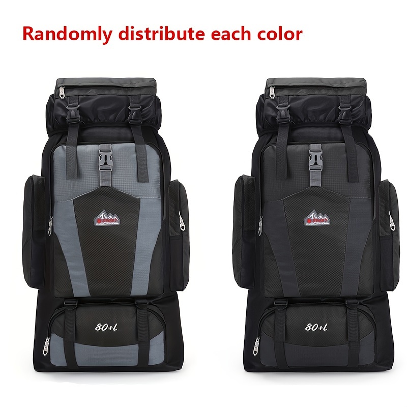 Sac à dos de randonnée grande capacité 80L, sac de voyage en nylon léger avec plusieurs poches, style décontracté pour hommes et femmes, sac à dos de randonnée en plein air, sac pour ordinateur portable, sangle d'épaule réglable, fermeture à pression, doublure en polyester, nettoyage facile avec essuie-tout, impression de positionnement