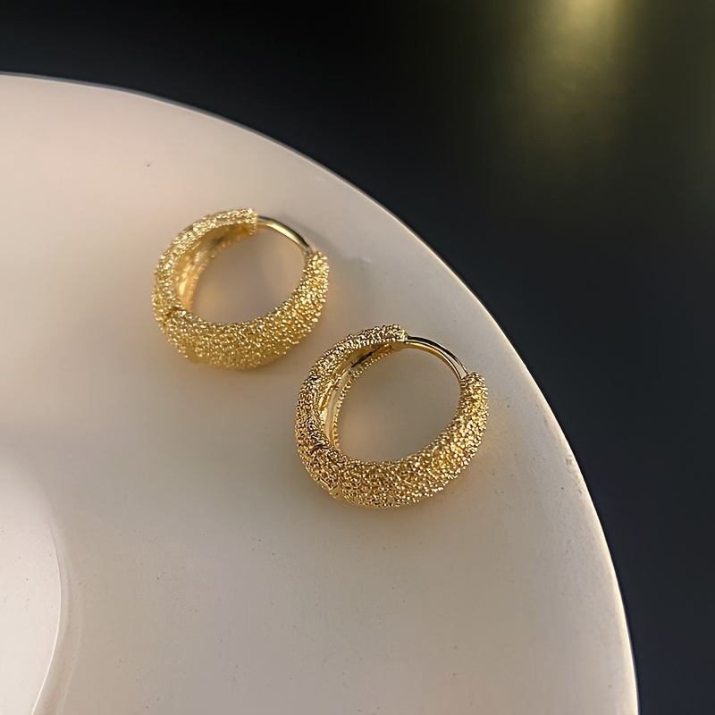 Frosted Hoop Earrings Golden Tone Alloy Sparkling Texture